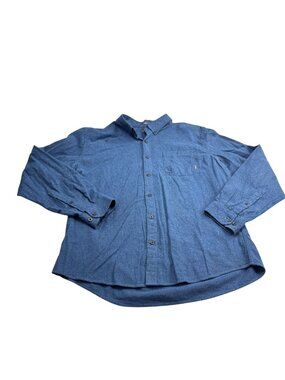 Eddie Bauer Mens Classic Fit Long-Sleeve Blue Button-Up Herringbone Shirt Size X